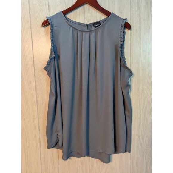 Torrid Georgette Ruffle Sleeve Tank Top Gray Plus Size 2 2X Sleeveless - Picture 1 of 7